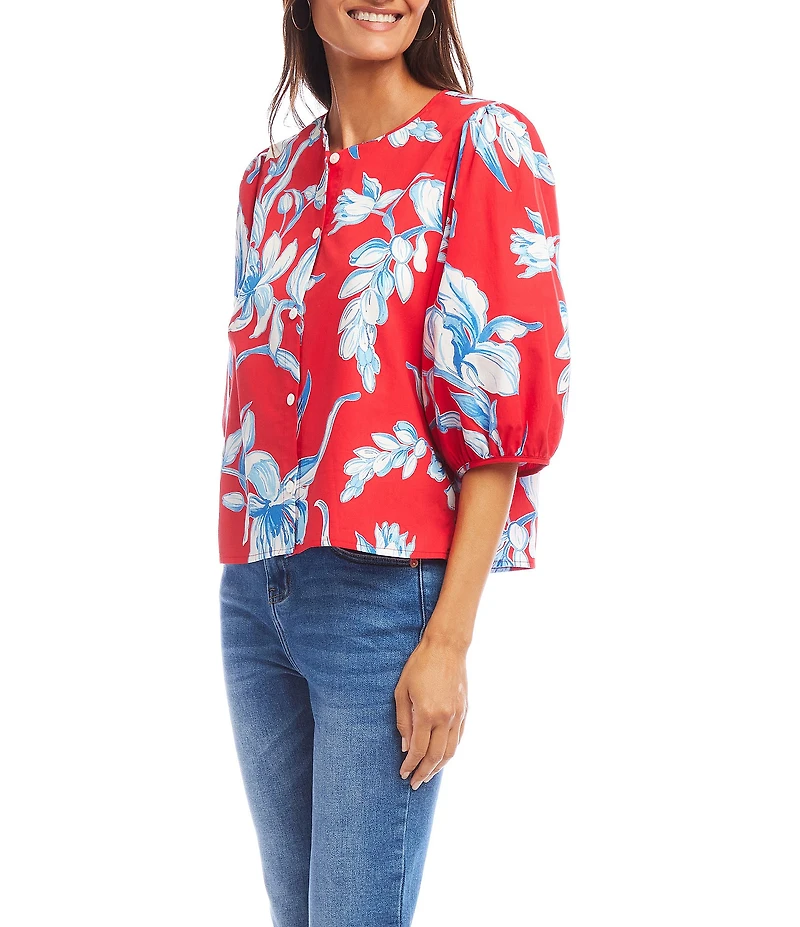 Karen Kane Cotton Puff Sleeve Button Front Shirt