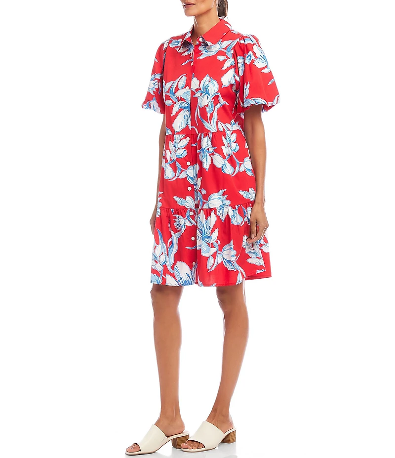 Karen Kane Cotton Puff Sleeve Tiered Shirtdress