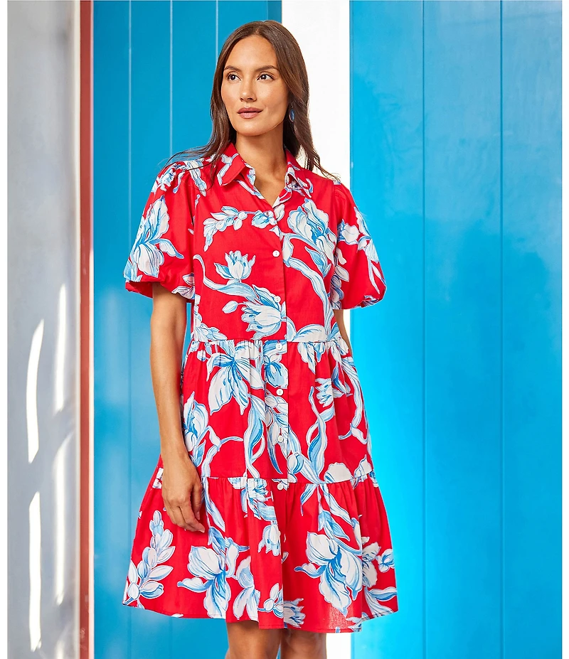 Karen Kane Cotton Puff Sleeve Tiered Shirtdress