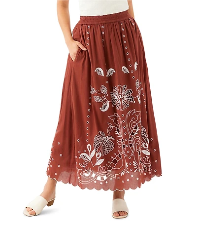 Karen Kane Cotton Voile Cut-Out Embroidery Pull-On Flare Skirt