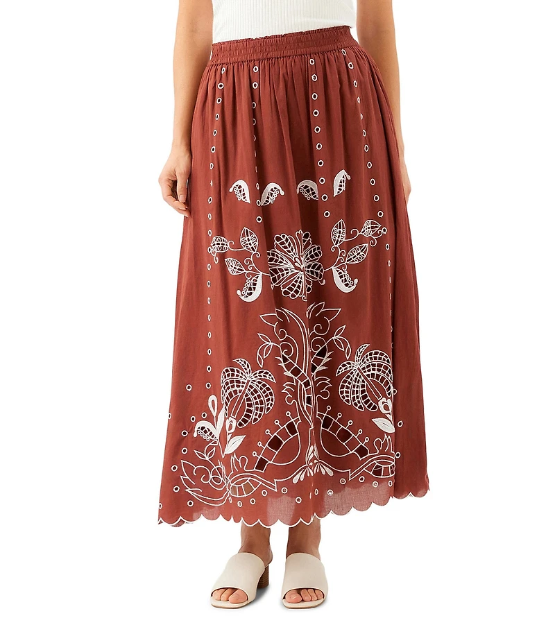 Karen Kane Cotton Voile Cut-Out Embroidery Pull-On Flare Skirt
