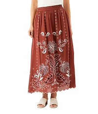 Karen Kane Cotton Voile Cut-Out Embroidery Pull-On Flare Skirt