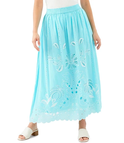 Karen Kane Cotton Voile Cut-Out Embroidery Pull-On Flare Skirt