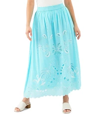 Karen Kane Cotton Voile Cut-Out Embroidery Pull-On Flare Skirt