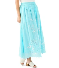 Karen Kane Cotton Voile Cut-Out Embroidery Pull-On Flare Skirt