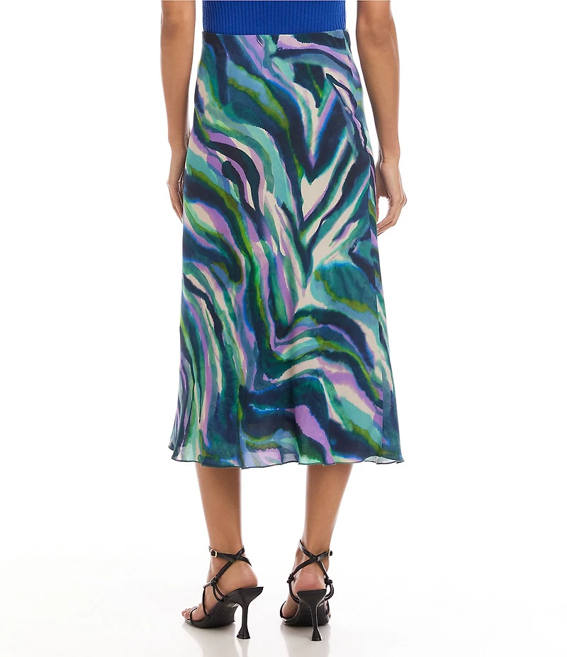 Karen Kane Crepe Bias Cut Painterly Watercolor Print A-Line Midi Skirt
