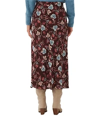 Karen Kane Crepe Bordeaux Floral Bias Cut Midi Skirt