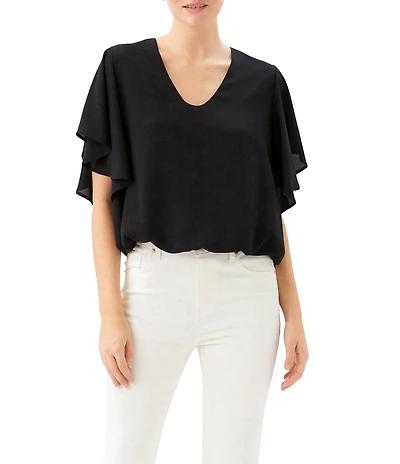 Karen Kane Crepe de Chine V-Neck Short Sleeve Top
