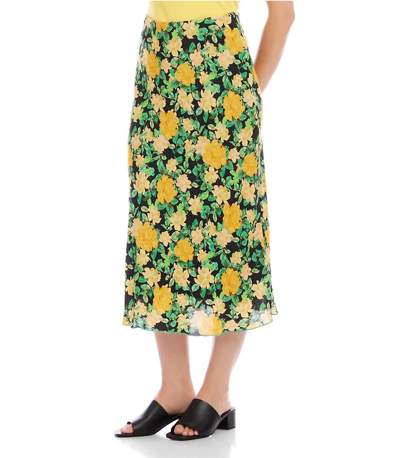 Karen Kane Crepe Golden Rose Bias Cut Midi Skirt