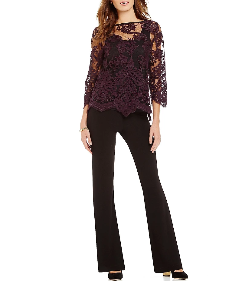 Karen Kane Crepe Wide Leg Mid Rise Elastic Waist Pull-On Pants