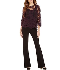 Karen Kane Crepe Wide Leg Mid Rise Elastic Waist Pull-On Pants