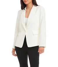 Karen Kane Crepe Woven Pearl Embellished Notch Collar Long Sleeve Button Front Blazer