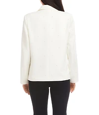 Karen Kane Crepe Woven Pearl Embellished Notch Collar Long Sleeve Button Front Blazer