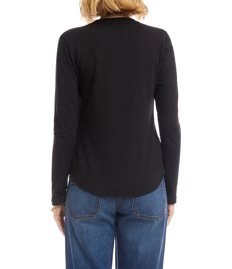 Karen Kane Crew Neck Long Sleeve Embellished Bow Top
