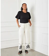 Karen Kane Crew Neck Short Bubble Puff Sleeve Textured Top