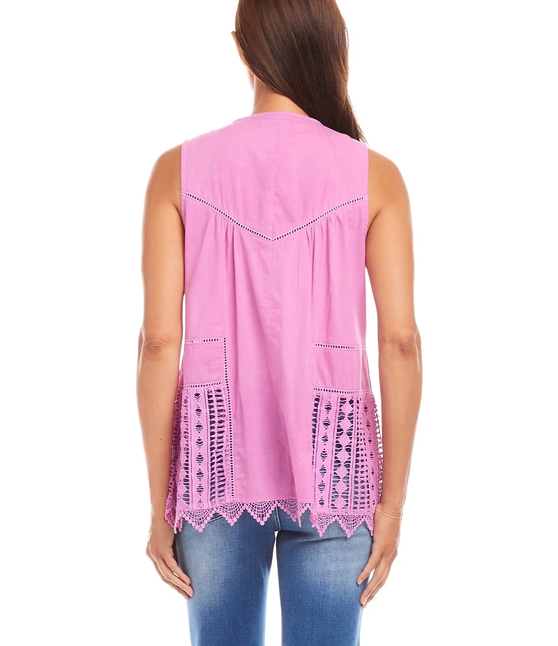 Karen Kane Crew Neck Sleeveless Lace Top
