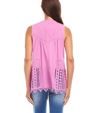 Karen Kane Crew Neck Sleeveless Lace Top