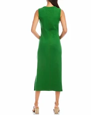 Karen Kane Crew Neck Sleeveless Ribbed Column Midi Dress