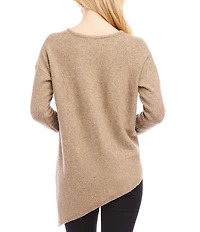 Karen Kane Crew Neckline Long Sleeve Asymmetrical Hemline Top