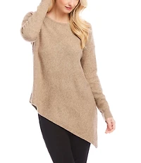 Karen Kane Crew Neckline Long Sleeve Asymmetrical Hemline Top
