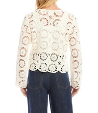 Karen Kane Crochet Scoop Neck Long Sleeve Scalloped Hem Button Front Jacket