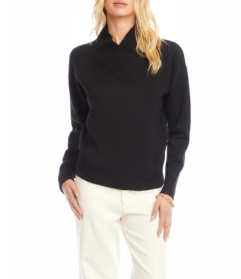 Karen Kane Crossover V-Neck Shawl Collar Long Sleeve Soft Knit Pullover