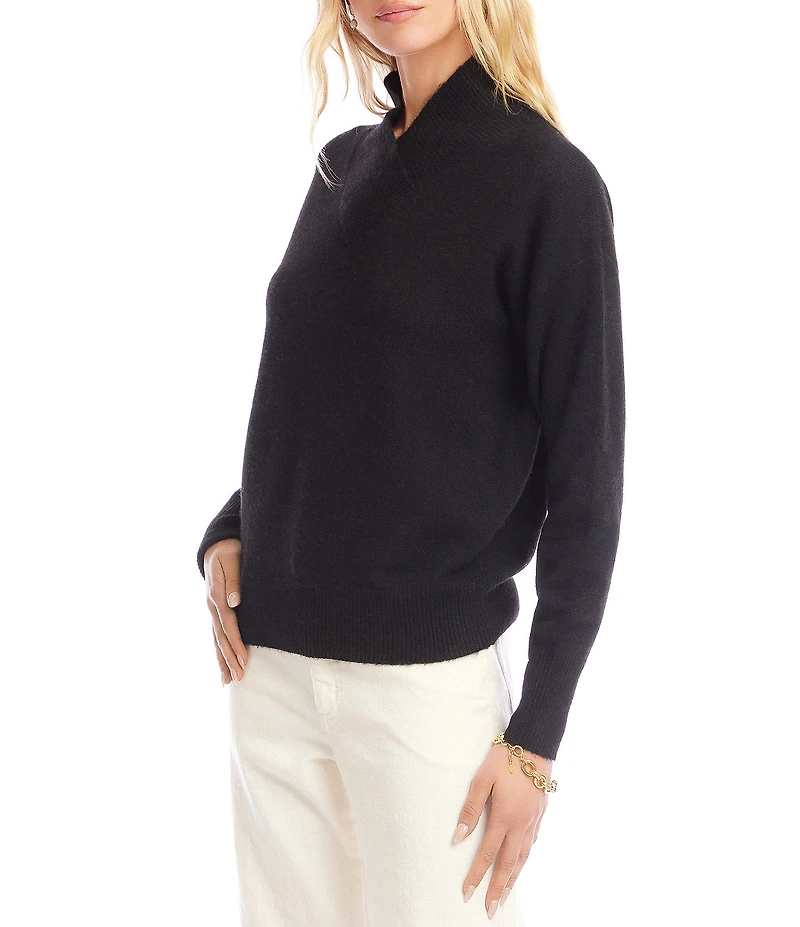 Karen Kane Crossover V-Neck Shawl Collar Long Sleeve Soft Knit Pullover