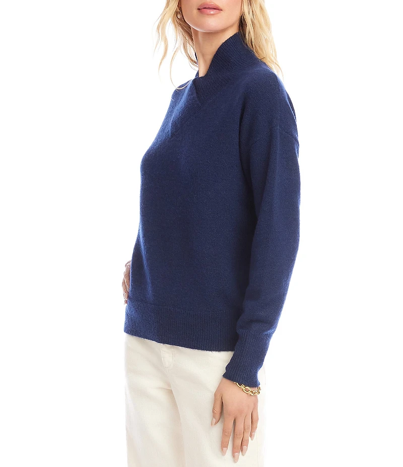Karen Kane Crossover V-Neck Shawl Collar Long Sleeve Soft Knit Pullover