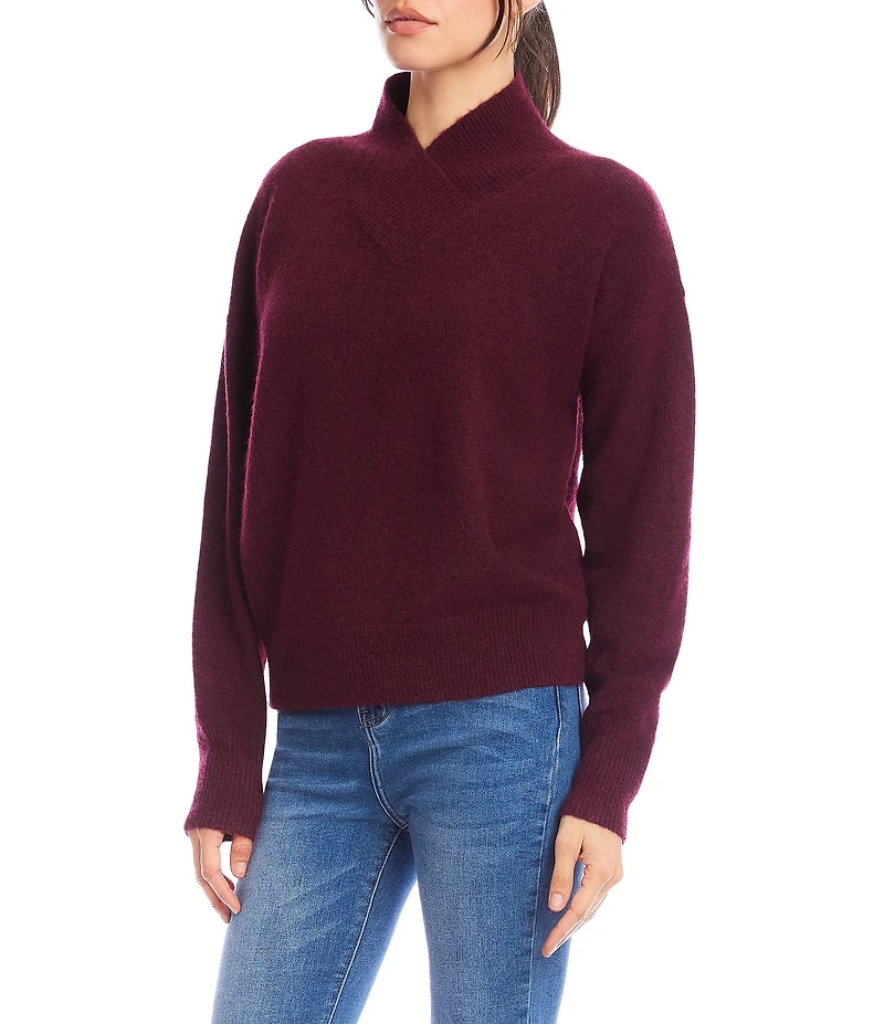 Karen Kane Crossover V-Neck Shawl Collar Long Sleeve Soft Knit Pullover