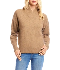 Karen Kane Crossover V-Neck Shawl Collar Long Sleeve Soft Knit Pullover