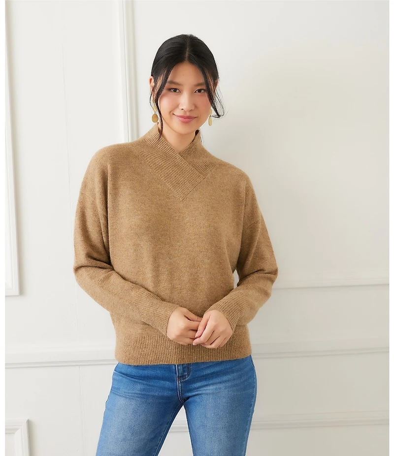 Karen Kane Crossover V-Neck Shawl Collar Long Sleeve Soft Knit Pullover