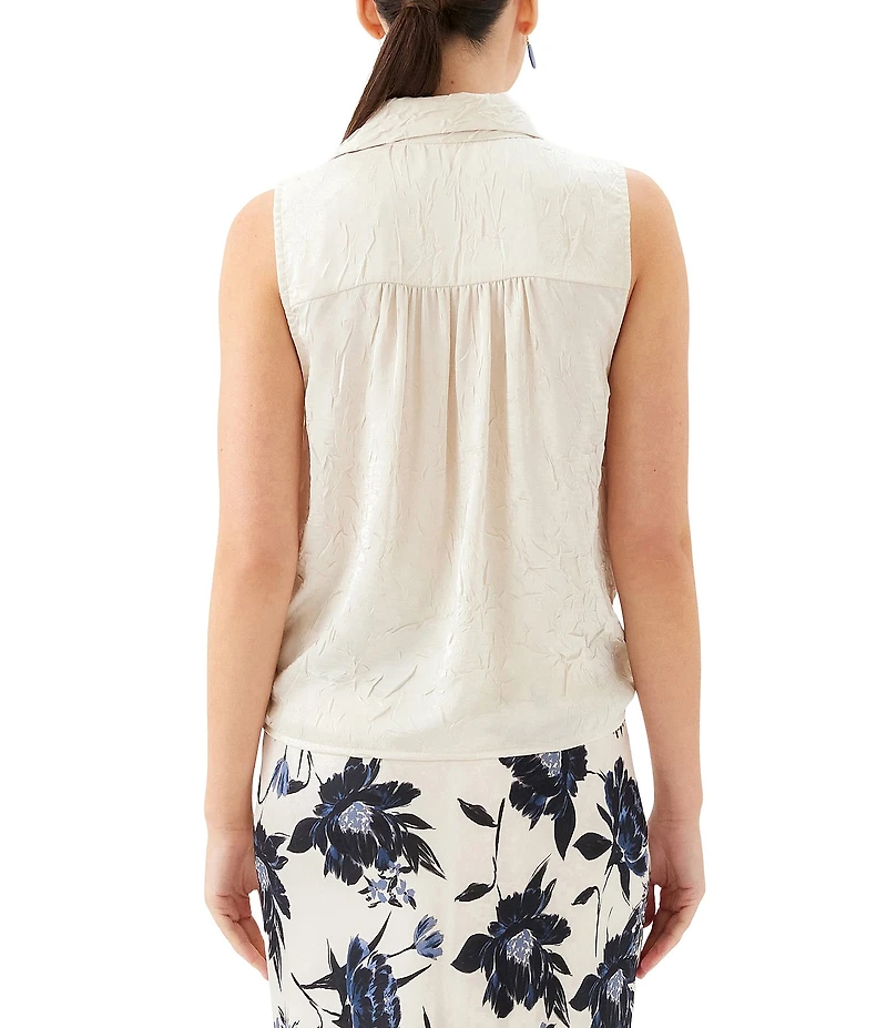 Karen Kane Crushed Satin Point Collar Sleeveless Button Front Tie Shirt