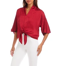 Karen Kane Crushed Satin V-Neck Short Flared Sleeve Tie Front Top