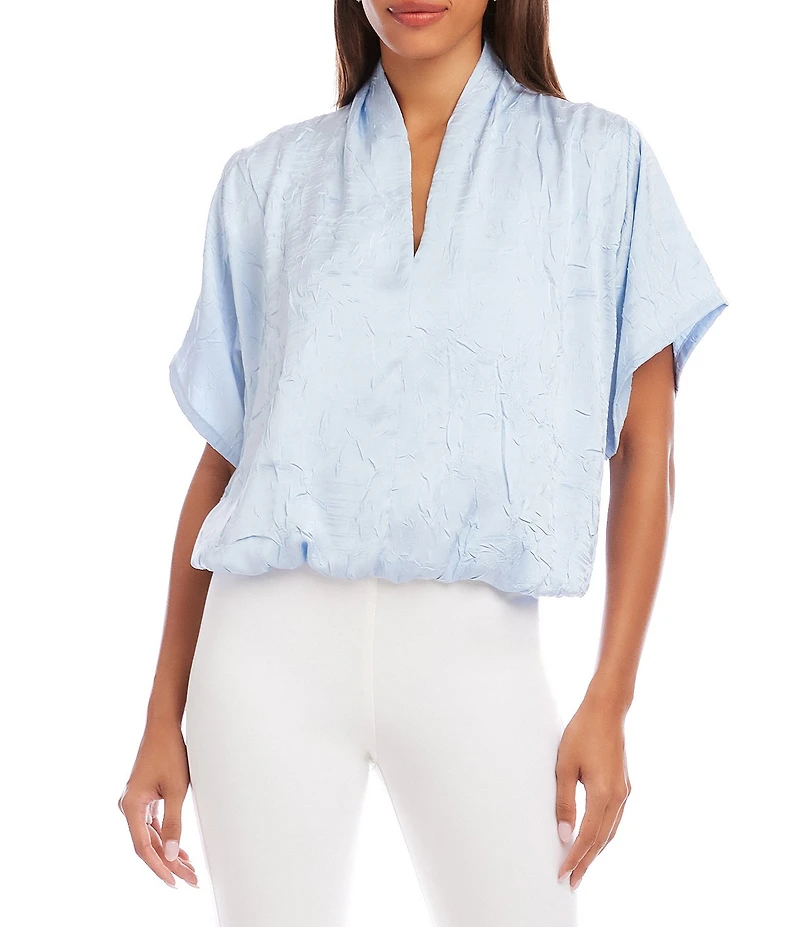 Karen Kane Crushed Satin V-Neck Short Sleeve Top