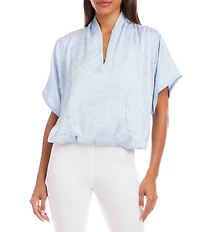 Karen Kane Crushed Satin V-Neck Short Sleeve Top
