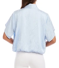 Karen Kane Crushed Satin V-Neck Short Sleeve Top