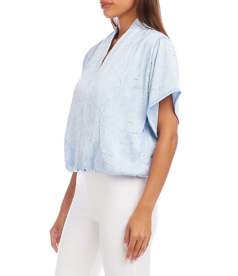 Karen Kane Crushed Satin V-Neck Short Sleeve Top