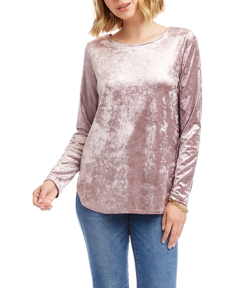 Karen Kane Crushed Velvet Scoop Neck Long Sleeve Shirttail Top