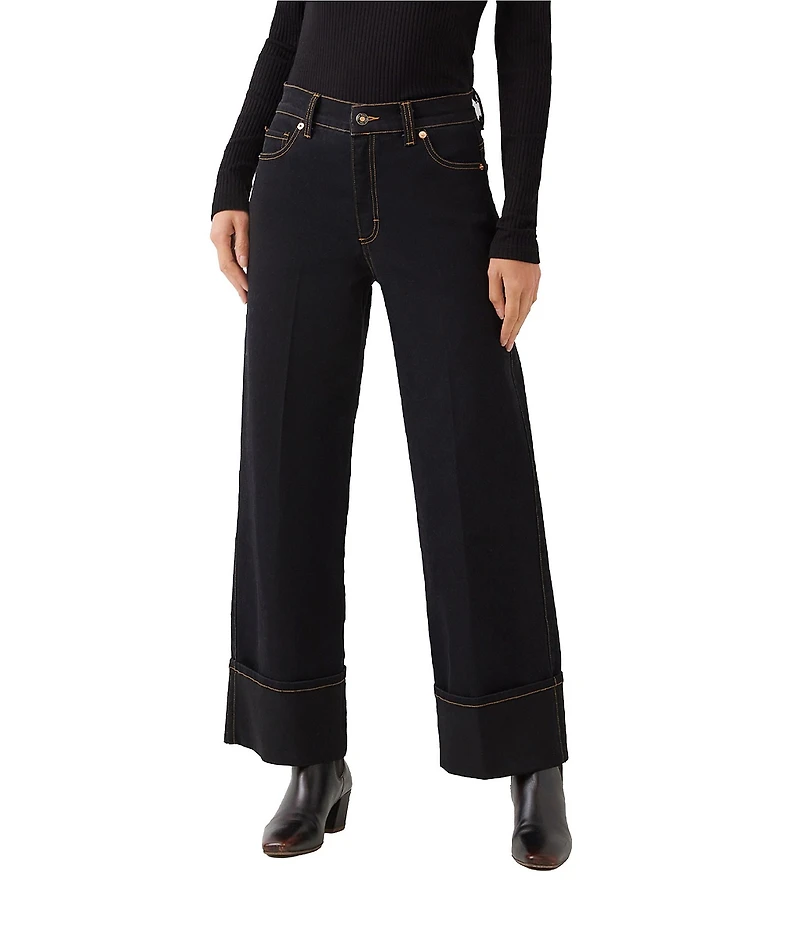 Karen Kane Cuffed Wide Leg Cropped Jeans