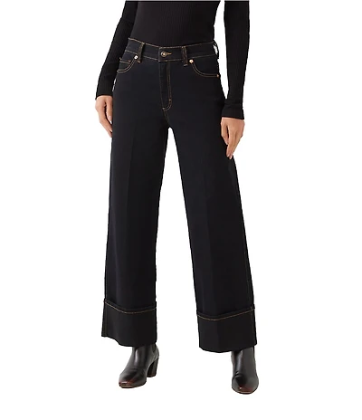 Karen Kane Cuffed Wide Leg Cropped Jeans
