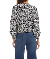 Karen Kane Daisy Crepe Printed V-Neck 3/4 Blouson Tie Front Top