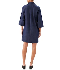 Karen Kane Denim Embellished Point Collar 3/4 Cuffed Sleeve Shift Dress
