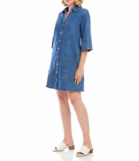 Karen Kane Denim Point Collar 3/4 Flare Sleeve Button Front Shirtdress