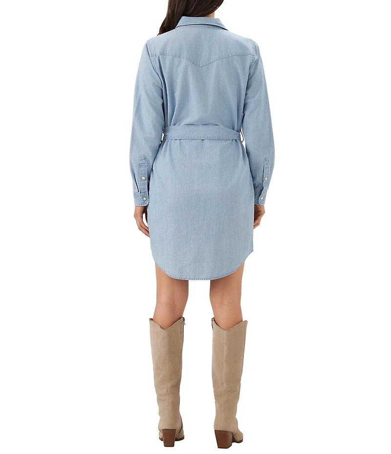 Karen Kane Denim Western Long Sleeve Belted Shirt Dress
