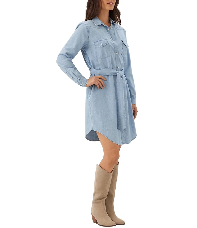 Karen Kane Denim Western Long Sleeve Belted Shirt Dress