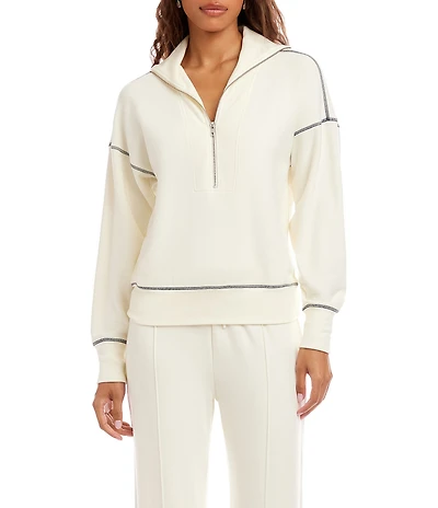 Karen Kane Double Knit Coordinating Contrast Stitch Half-Zip Pullover