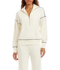 Karen Kane Double Knit Coordinating Contrast Stitch Half-Zip Pullover