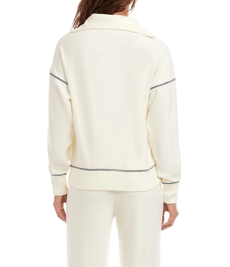 Karen Kane Double Knit Coordinating Contrast Stitch Half-Zip Pullover