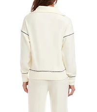 Karen Kane Double Knit Coordinating Contrast Stitch Half-Zip Pullover