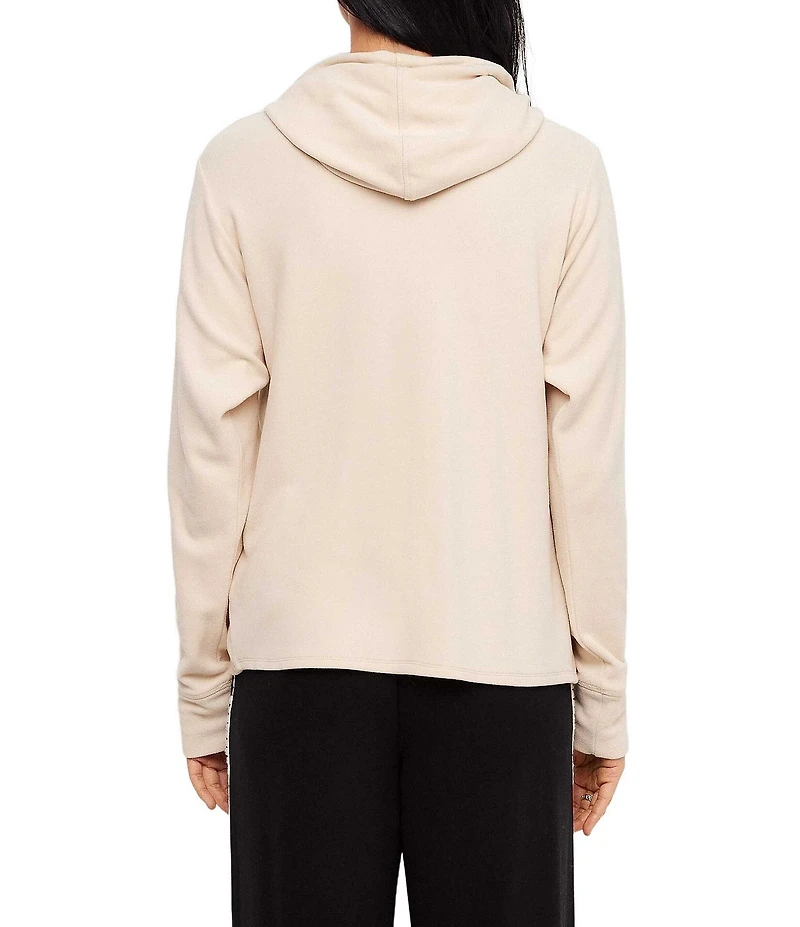 Karen Kane Double Knit Rhinestone Drawstring Crossover Long Sleeve Hooded Sweatshirt